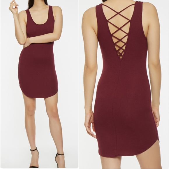 BURGUNDY RIBBED MINI DRESS more colors - Picture 2 of 4
